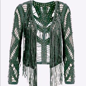 TRENDY!! ✨✨INTRICATE WOVEN LEATHER WOMEN SUEDE JACKET - CUTE FESTIVAL LOOK!